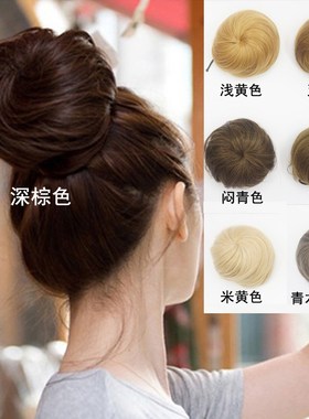 丸子头假发包花苞假发直发包女亚麻闷青色金黄色棕青灰色红发包