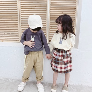 2026春款龙凤胎兄妹装春装儿童姐弟装韩版长袖t恤打底衫洋气小童