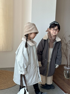 2025冬季新款儿童兄妹装姐弟装韩版时尚男女童中长款加绒加厚外套