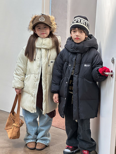 2025冬季新款儿童兄妹装姐弟装韩版时尚男女童羽绒服外套中长款潮