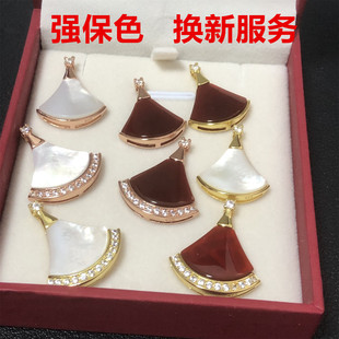 镀纯银18K金红玛瑙扇形吊坠不褪色项链玫瑰金扇子单坠小裙子项链