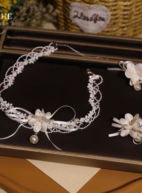 超仙韩式新娘珍珠气质花朵项链女