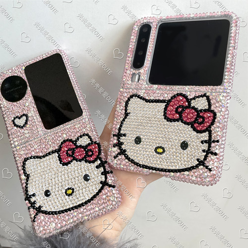 OPPOfind n3 flipKT猫卡通手机壳新款n2flip保护套小众折叠屏水钻挂链手提奢华女款韩国可爱网红Find N3定制