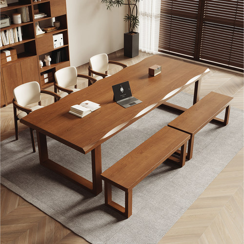 实木自然边长条书桌电脑桌