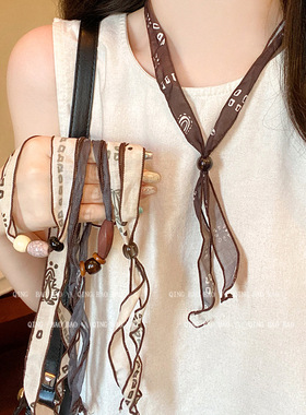 波西米亚民族风腰果丝巾布艺木珠项链女长款毛衣链挂脖配饰颈链