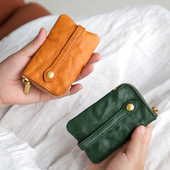 真皮复古女迷你钥匙包头层牛皮抽带式 多功能零钱收纳汽车锁匙小包