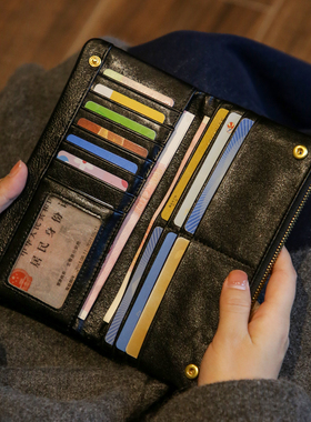 漫色植鞣头层牛皮真皮长款钱包男女多卡位大容量手拿包多功能钱夹