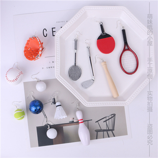 创意搞怪棒球棍子耳环运动风个性实木夸张个性不对称设计耳夹饰品