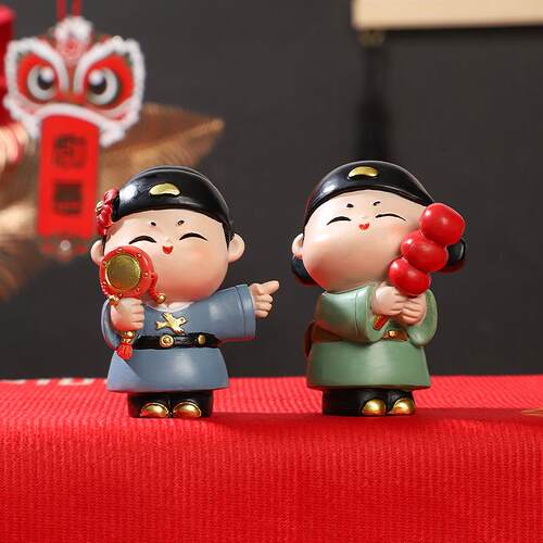 国潮唐小圆树脂件摆创意复古女孩桌面装饰小摆件侣情仔公R4B2N0七