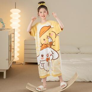 纯棉女童连体睡衣夏季连身防着凉睡袋连体衣儿童宝宝夏短袖家居服