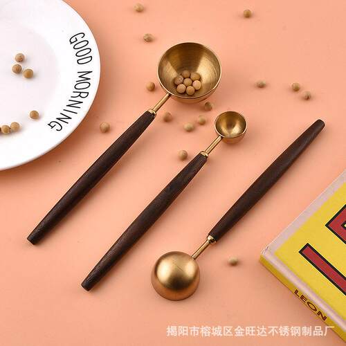 平尾胡桃木柄勺不锈钢量勺克数店奶茶工具家咖用啡DS-X4700粉奶粉