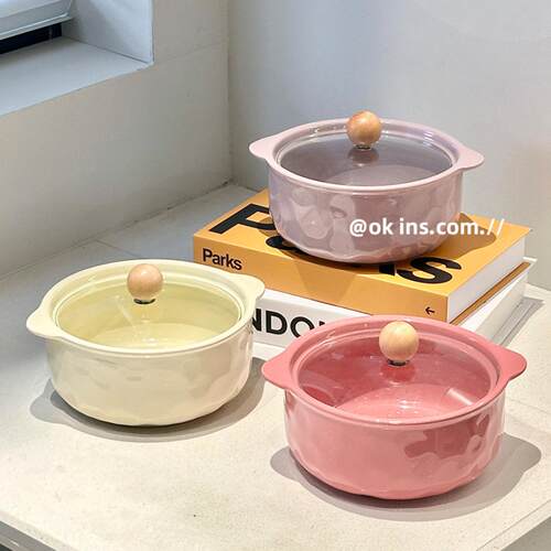 奶油ns风泡面碗带盖可进微波炉