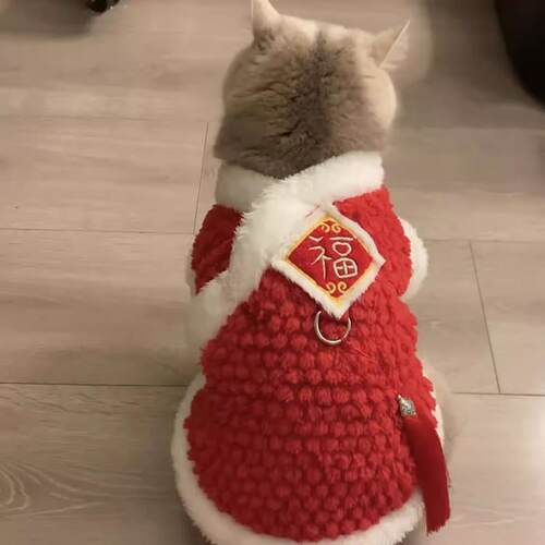 猫咪喜6844庆唐装加绒保宠暖棉衣物金渐两层布偶蓝猫幼脚猫防掉毛