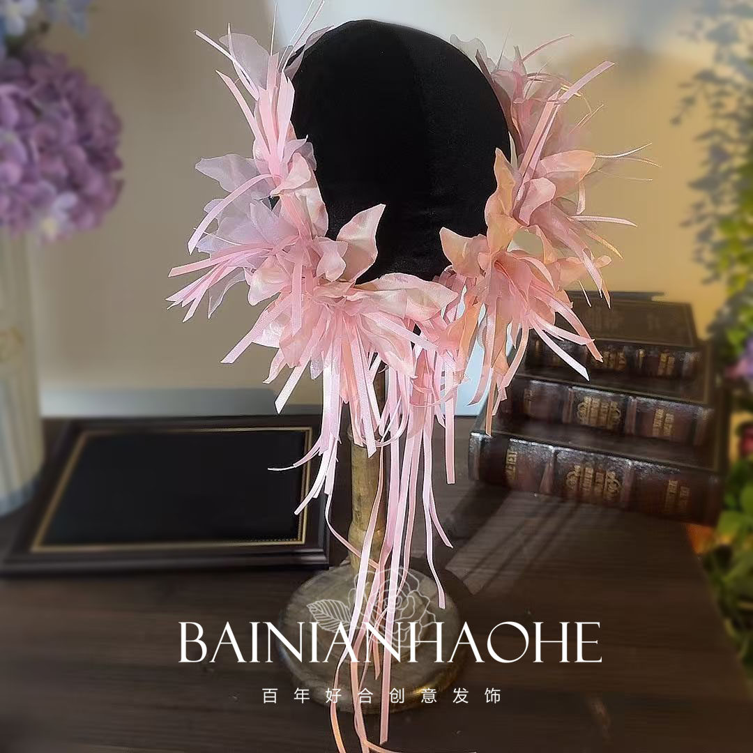 甜美减龄丝带蝴蝶结花朵对夹新娘结婚头饰森系氛围感气质盘发配饰