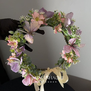 新款森系花朵新娘花环头饰度假配饰婚纱摄影写真绿植儿童演出发饰