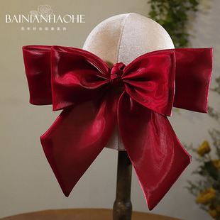 红色超大蝴蝶结发夹女后脑勺发卡高级感新娘结婚订婚敬酒服头饰品