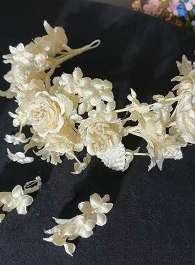 复古港风新娘白色花朵皇冠发箍