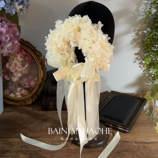 法式唯美永生花朵发圈女新娘蝴蝶结头饰婚纱礼服超仙跟妆写真配饰