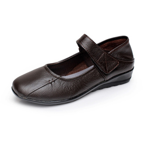 中老年人春秋单鞋妈妈鞋软底老人真皮鞋圆头小码33平底女奶奶鞋34