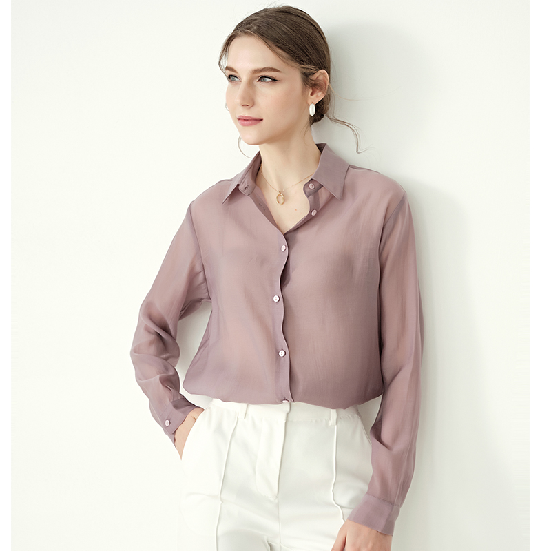 狠仙温柔烟熏紫色垂顺天丝上衣衬衫女设计感小众复古港味洋气衬衣
