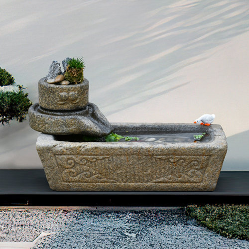 新中式庭院户外造景布置创意石磨鱼池风水轮循环流水装饰落地摆件