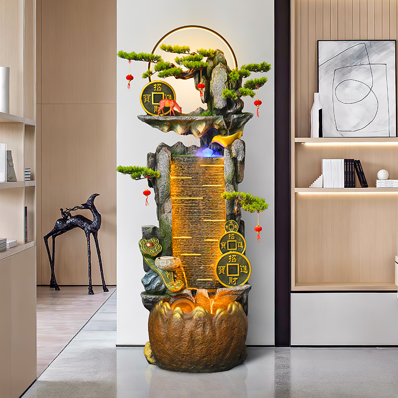 招财进宝新中式水幕墙屏风装饰假山流水摆件客厅电视柜旁水景装饰