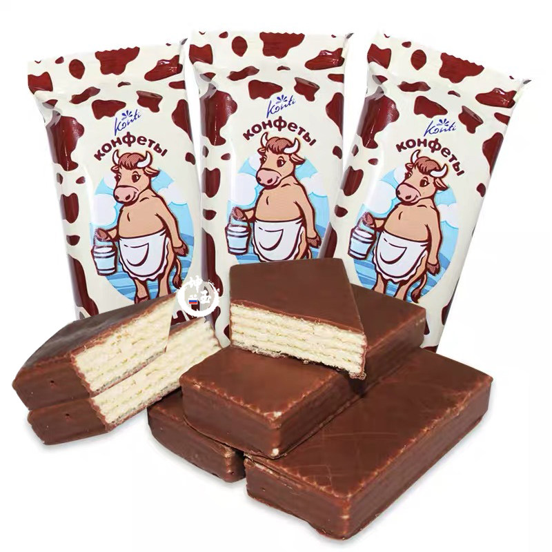 原装俄罗斯进口康吉牌巧克力威化夹心糖果饼干大奶牛威化零食品