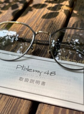 Ptolemy48日本手工圆框黑金色眼镜正品限量发售圆形复古