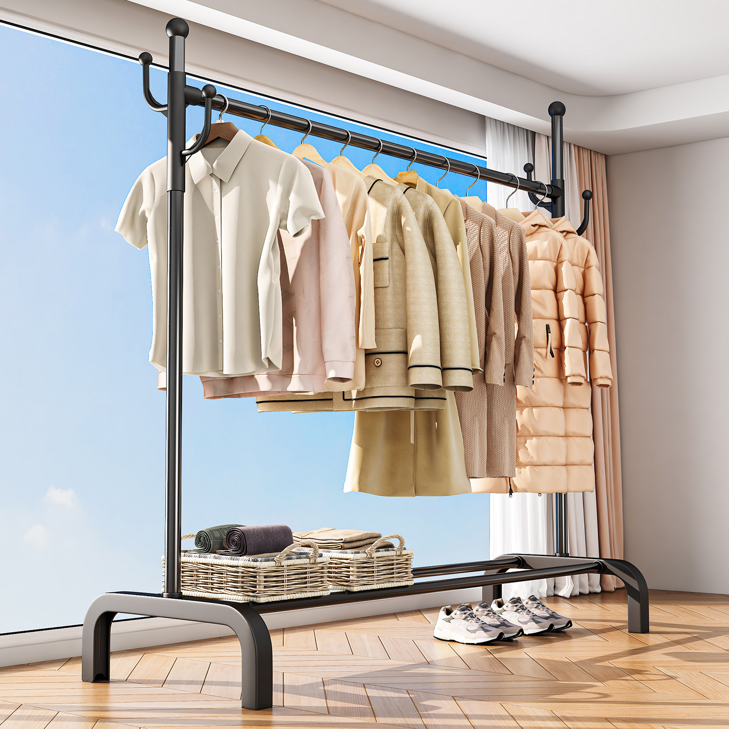 简易衣帽架落地卧室房间挂衣架子多功能阳台晾衣架室内衣服收纳架,收纳整理,置地/升降晾晒衣架,淘宝优惠券,粉丝福利购,淘宝优惠卷