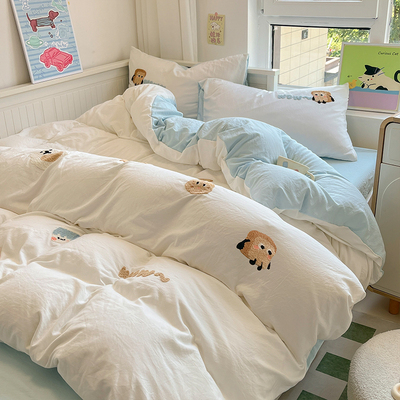 A类四件套床上用品2024新款纯棉床单全棉被套被罩学生宿舍三件套4