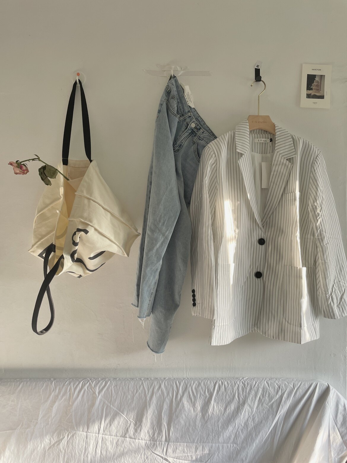 韩版宽松oversize竖条西装开衩大口袋设计垫肩西服外套女薄款春秋
