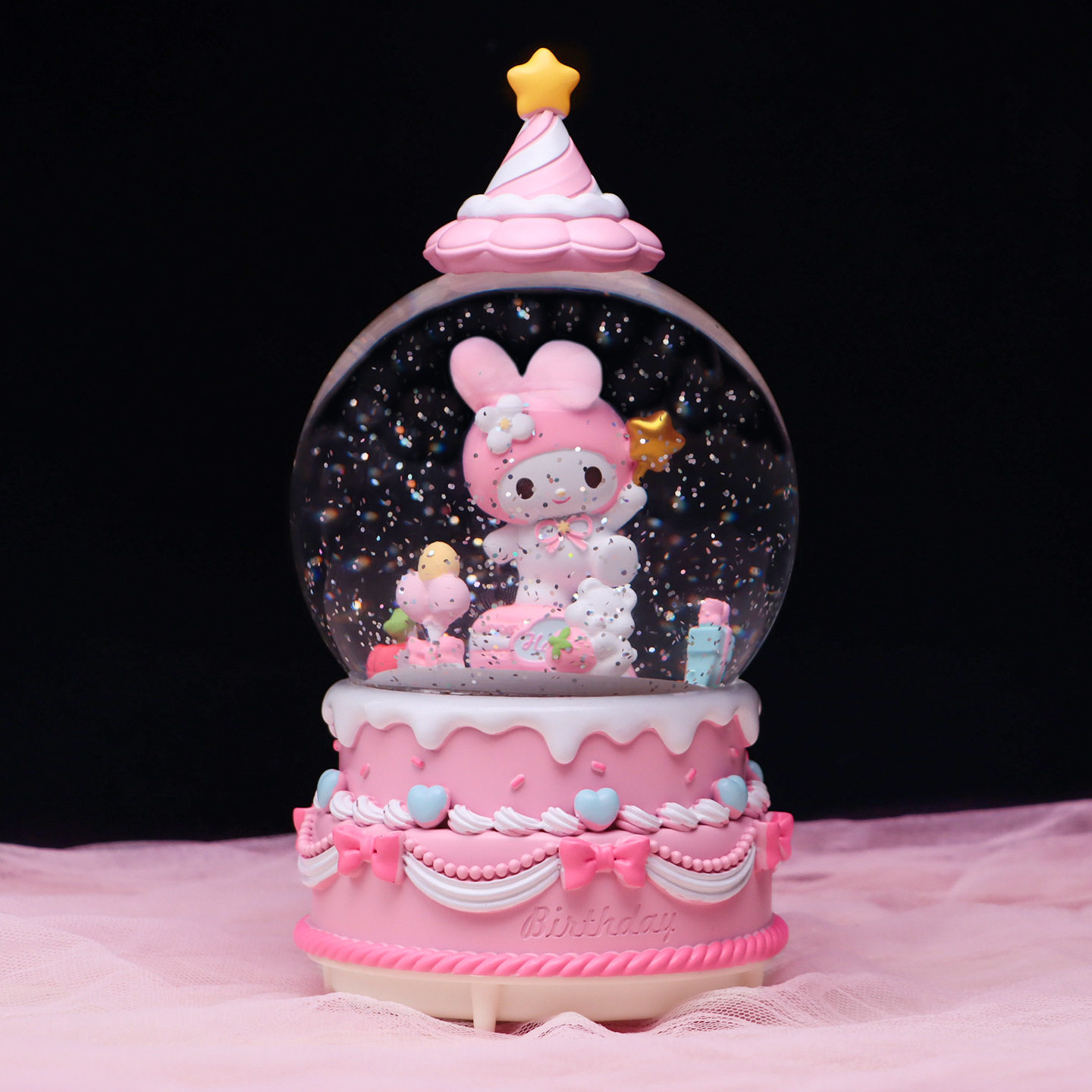 塑料防摔水晶球音乐盒卡通猫咪八音盒飘雪花旋转儿童女孩生日礼物