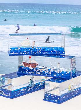 情侣礼物帆船摆件送男生男孩创意减压沙漏油漏油滴女生儿童节礼品