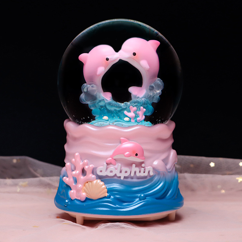 圣诞情侣心辰屿海水晶球音乐盒可爱海豚海底世界八音盒情人节礼物