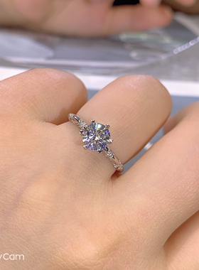 六爪莫桑钻纯银情侣女戒送证书