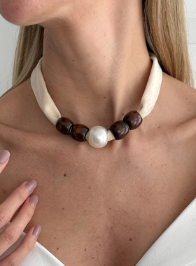 木珠仿珍珠绒布项链女 2026春季新潮时尚百搭网红气质街拍锁骨链