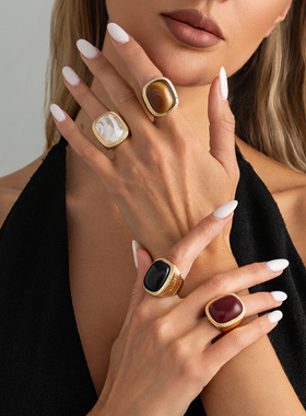 方形树脂宝石开口戒指女 2026夏季新潮复古时尚网红写真拍照饰品