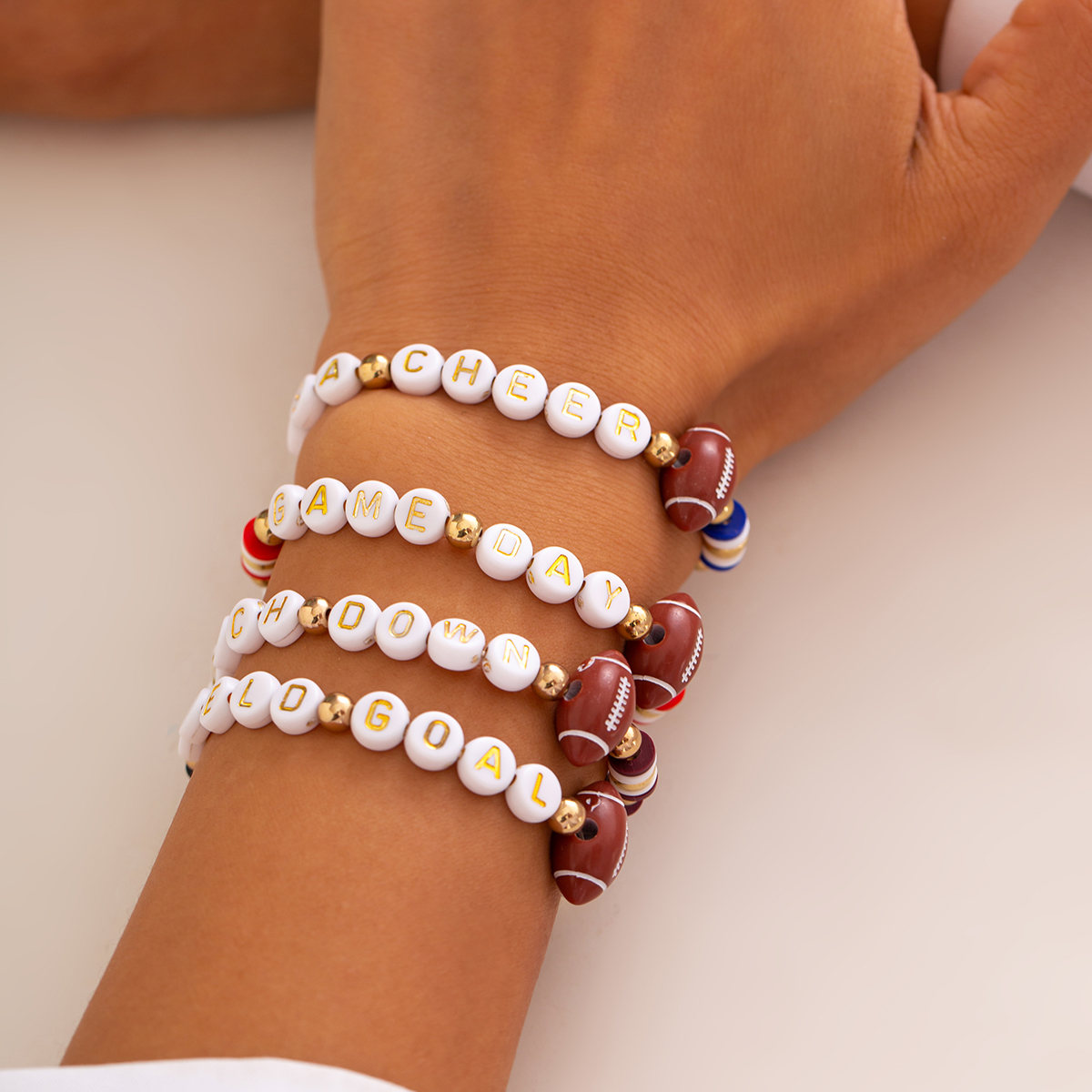 4件套橄榄球桃心软陶手链套装 欧美新款时尚小众设计百搭手饰品潮