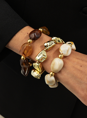 3件套CCB珠子树脂手链套装 欧美嘻哈潮时尚小众设计手工串珠手串