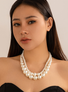 2件套大小渐变仿珍珠项链套装 欧美新潮时尚网红出游旅拍搭配饰品