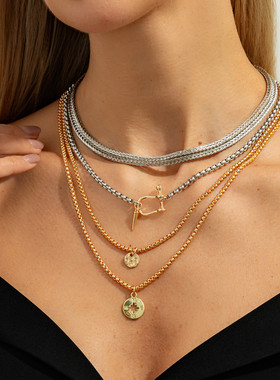 4件套铆钉BOX链项链套装 欧美嘻哈潮流时尚个性网红搭配服装饰品