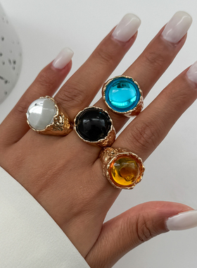 圆形亚克力宝石戒指女 欧美2025秋冬轻奢时尚网红百搭食指指环潮