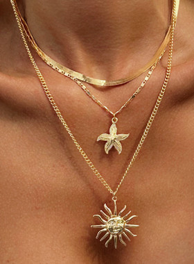 3件套太阳花海星项链套装 欧美2025冬季嘻哈时尚网红气质旅拍饰品