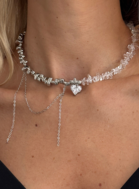 不对称设计异形CCB仿松石项链女 新潮时尚个性小众手工串珠锁骨链