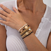 百搭网红风格 6件套CCB水晶米珠手链套装 欧美复古时尚 手饰品潮人