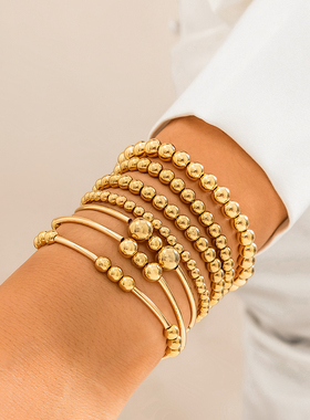 7件套CCB塑料弹力手链套装欧美简约时尚个性拍照叠戴多层搭配饰品