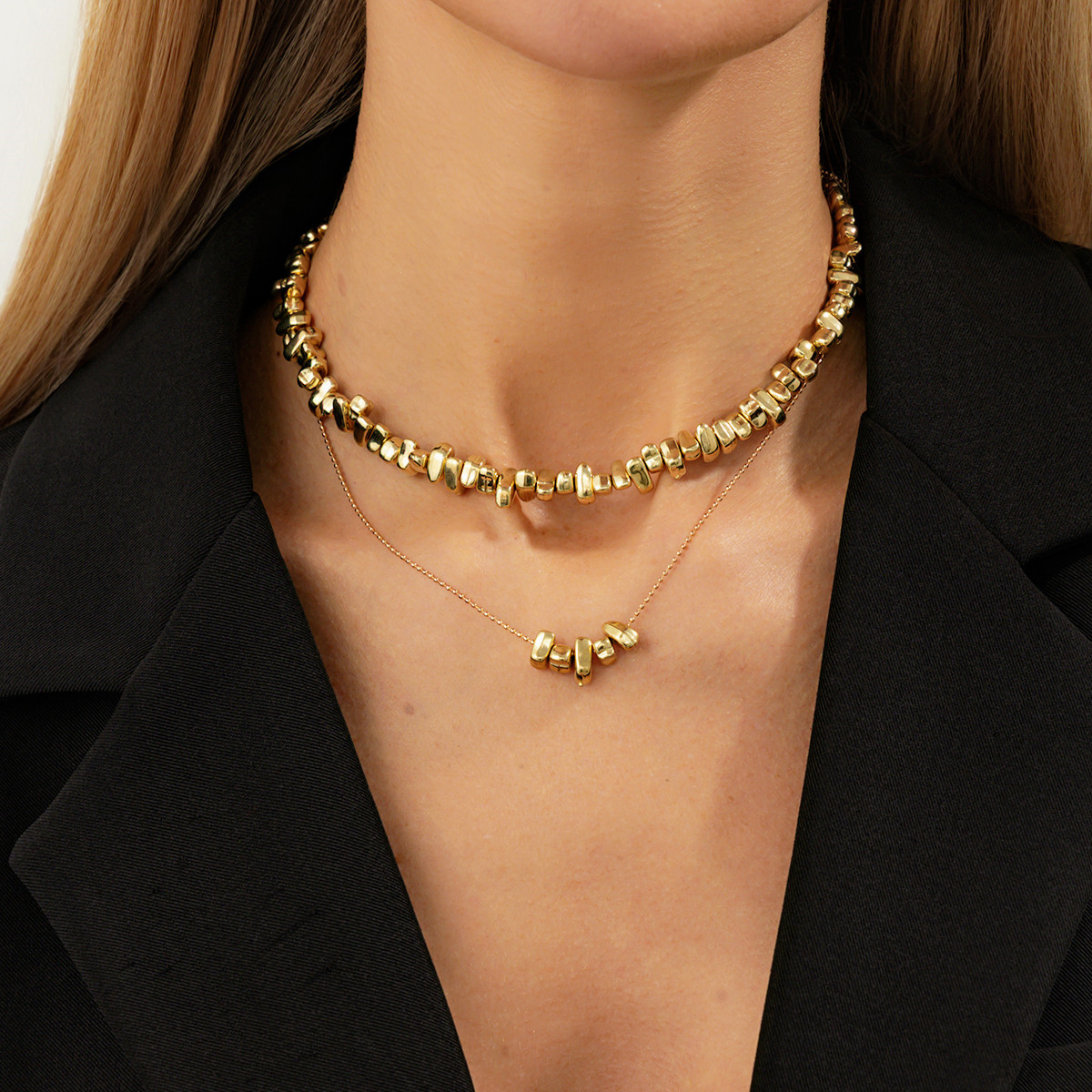 2件套异形CCB珠项链套装欧美2026春季时尚个性小众设计双层锁骨链