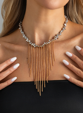 异形CCB密链流苏项链女 2026夏季嘻哈时尚网红写真拍照搭配饰品潮