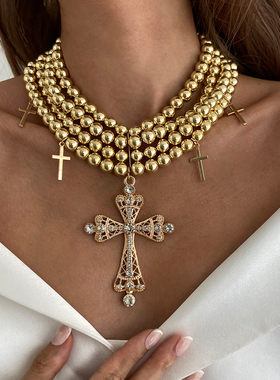 镶钻十字架多层CCB项链女 2026春季嘻哈潮流百搭网红气质锁骨链酷