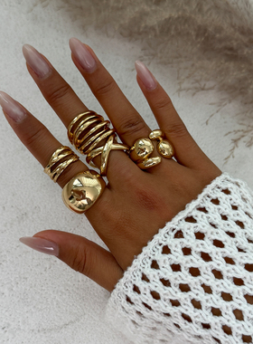 5件套镂空不规则戒指套装 欧美夏季嘻哈时尚网红写真拍照饰品潮人
